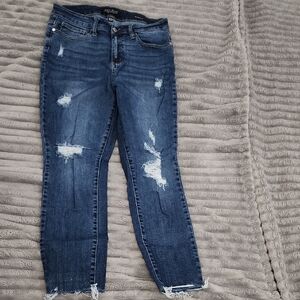 Judy Blue Dark Wash Distressed Cropped Jeans